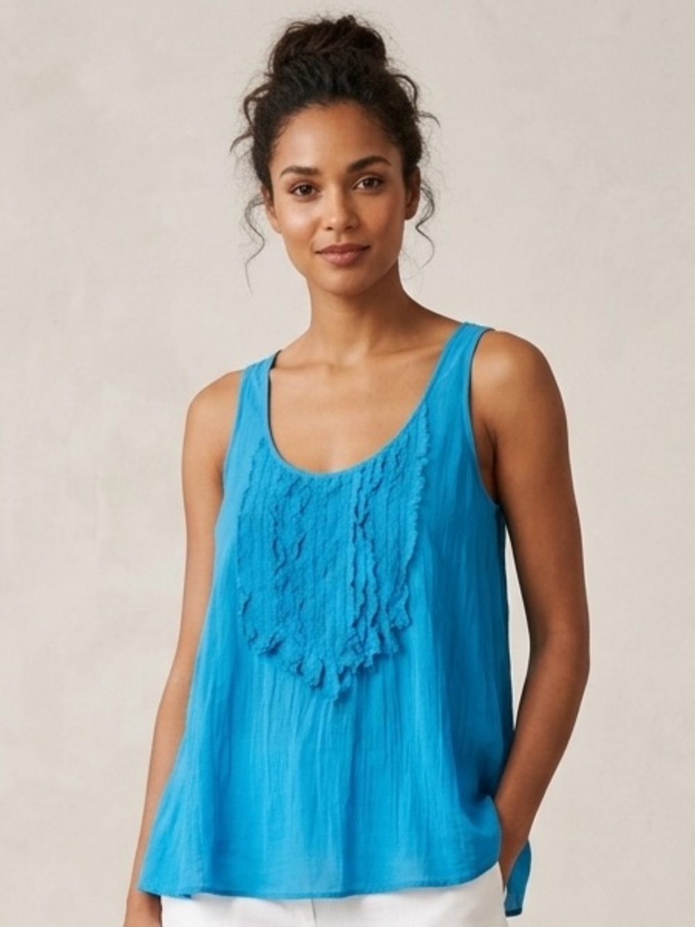 Joseph Turquoise Blue Ruffle-Front Tank Top